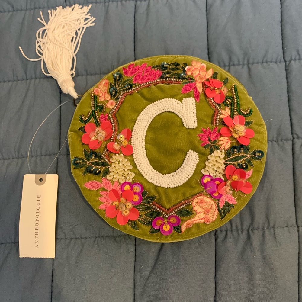 ANTHROPOLOGIE Pouch Bag With Tassle Letter “C”.